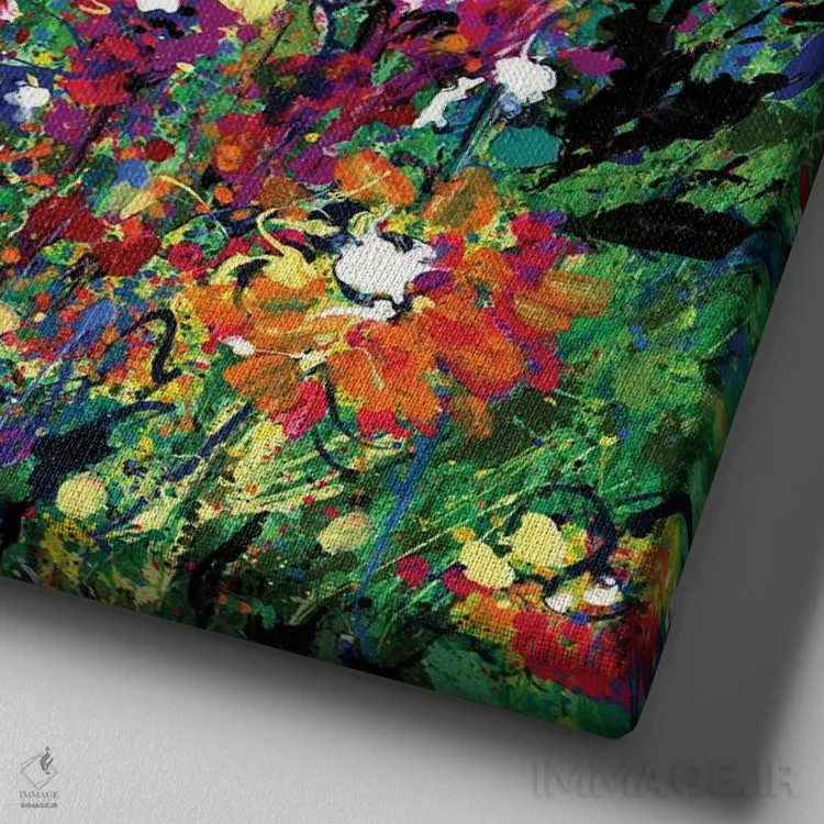 تابلو انتزاعی رویای گل ها دوم اثر کتی مورتون استنیون - نمای نزدیک بافت بوم