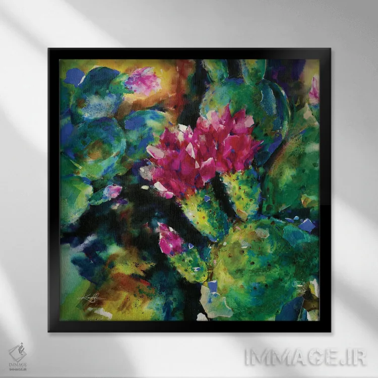 تابلو دکوراتیو شکوفه های بیابان اثر کتی مورتون استنیون - نمای قابدار مشکی