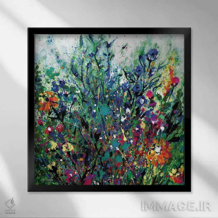 تابلو انتزاعی رویای گل ها دوم اثر کتی مورتون استنیون - نمای قابدار مشکی
