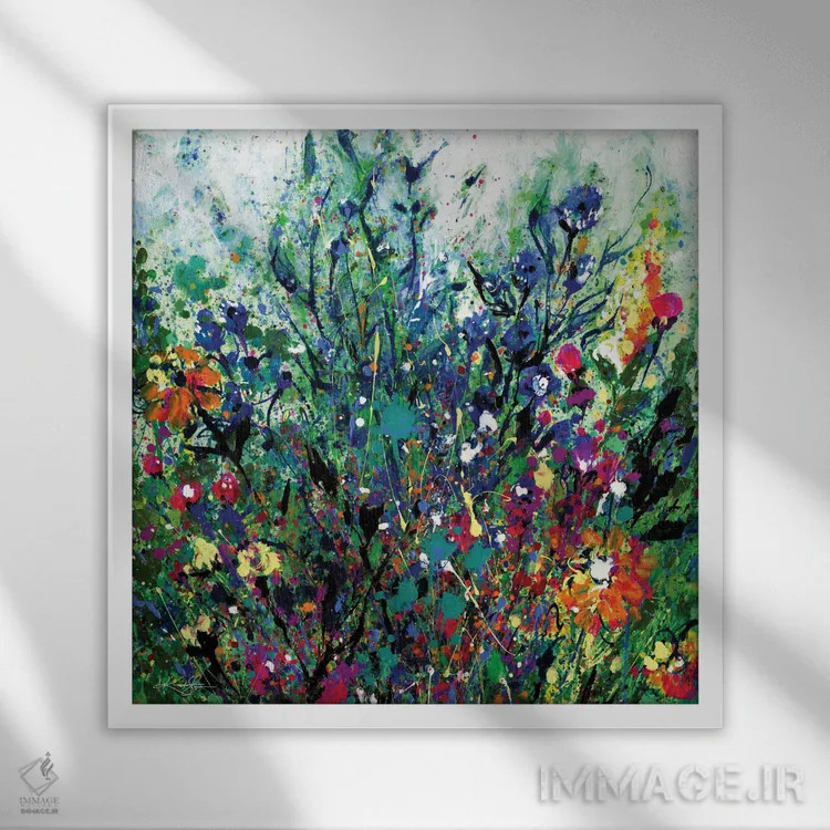 تابلو انتزاعی رویای گل ها دوم اثر کتی مورتون استنیون - نمای قابدار سفید