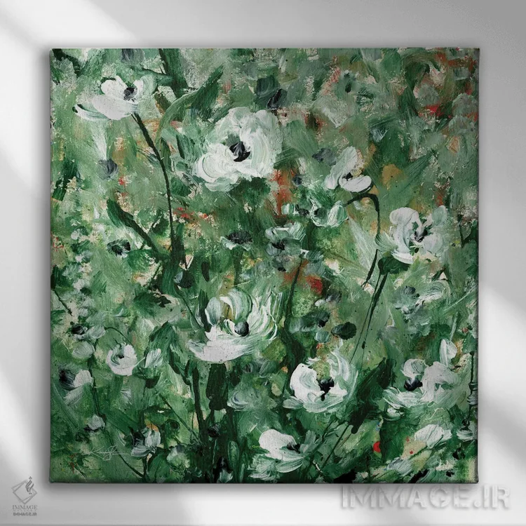 تابلو انتزاعی سرسبز اثر کتی مورتون استنیون - نمای روبهرو روی دیوار