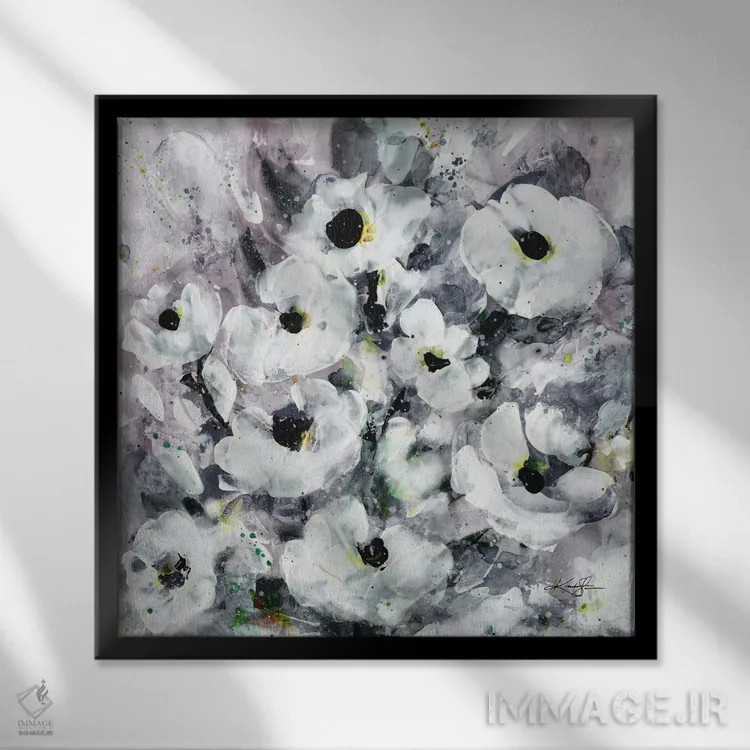 تابلو انتزاعی آرزوهای شکوفا دهم-دوم اثر کتی مورتون استنیون - نمای قابدار مشکی