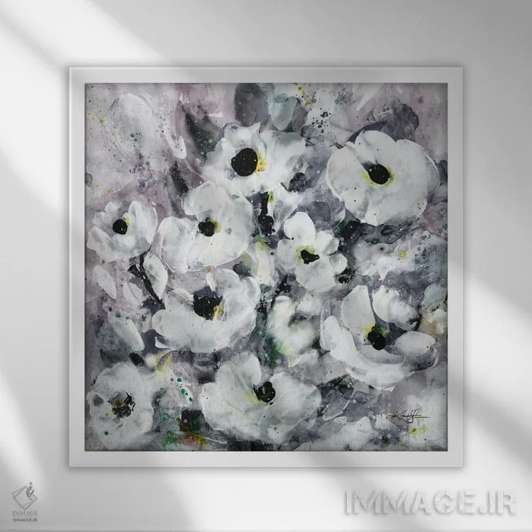 تابلو انتزاعی آرزوهای شکوفا دهم-دوم اثر کتی مورتون استنیون - نمای قابدار سفید