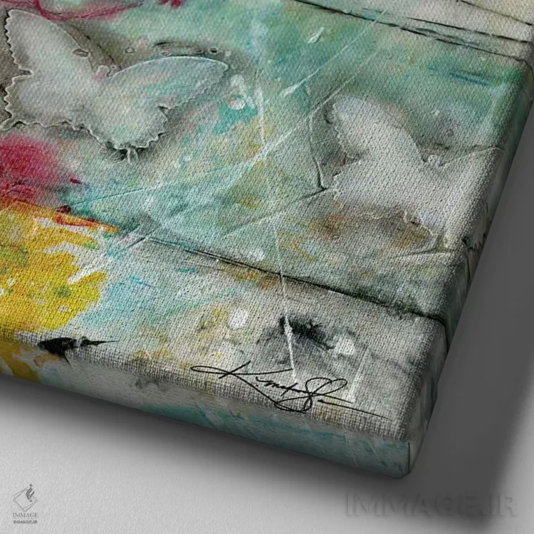 تابلو انتزاعی عاشقانه شقایق سوم اثر کتی مورتون استنیون - نمای نزدیک بافت بوم