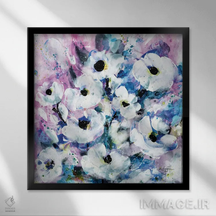 تابلو انتزاعی آرزوهای شکوفا دهم اثر کتی مورتون استنیون - نمای قابدار مشکی