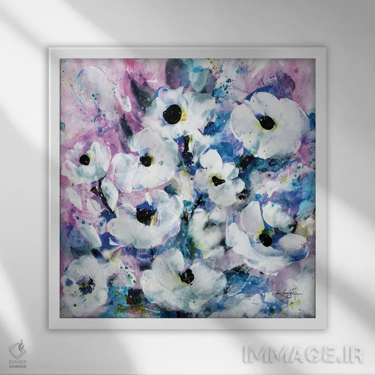 تابلو انتزاعی آرزوهای شکوفا دهم اثر کتی مورتون استنیون - نمای قابدار سفید