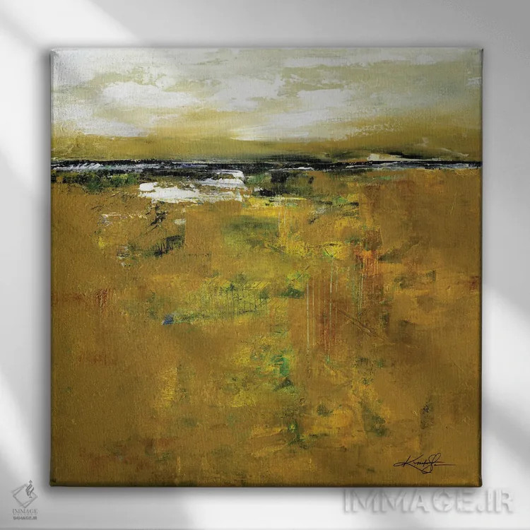 تابلو انتزاعی سرزمین جوهره اثر کتی مورتون استنیون - نمای روبهرو روی دیوار
