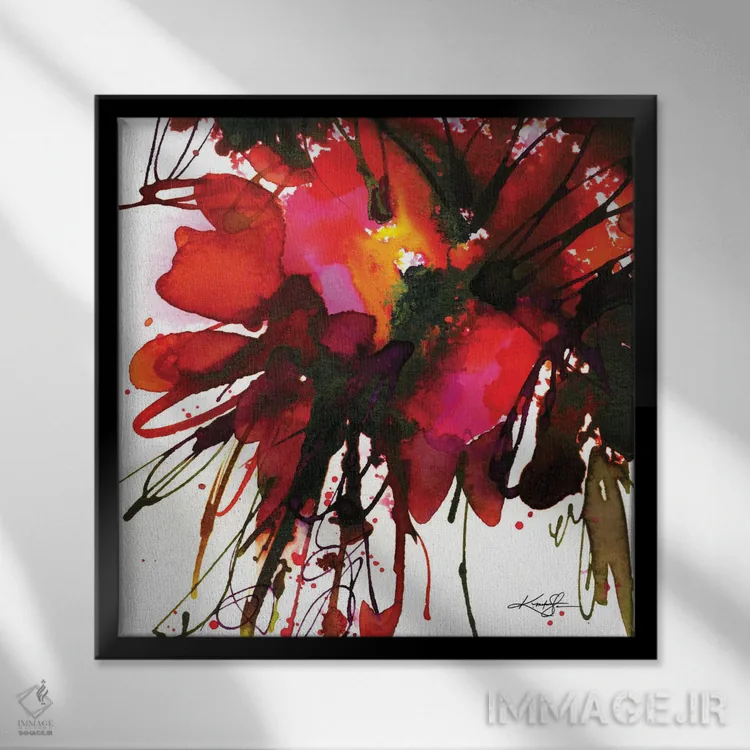 تابلو انتزاعی گل های انتزاعی LXXIX اثر کتی مورتون استنیون - نمای قابدار مشکی