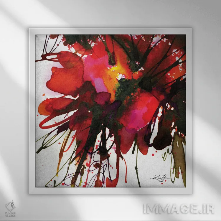 تابلو انتزاعی گل های انتزاعی LXXIX اثر کتی مورتون استنیون - نمای قابدار سفید