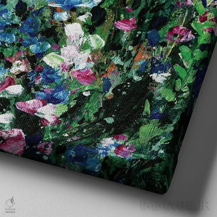 تابلو انتزاعی گم شده در باغ شگفتی اثر کتی مورتون استنیون - نمای نزدیک بافت بوم