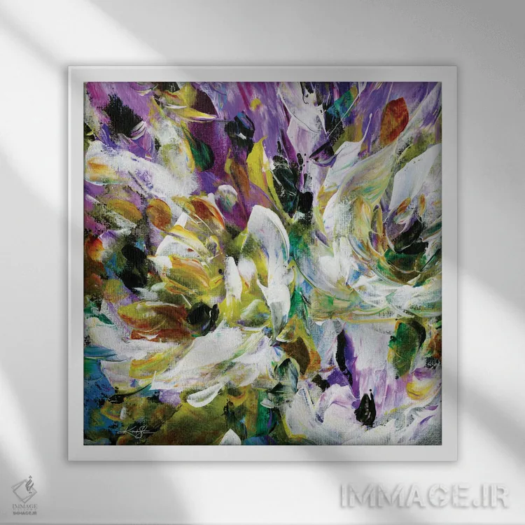 تابلو انتزاعی سقوط گل ها XXI اثر کتی مورتون استنیون - نمای قابدار سفید