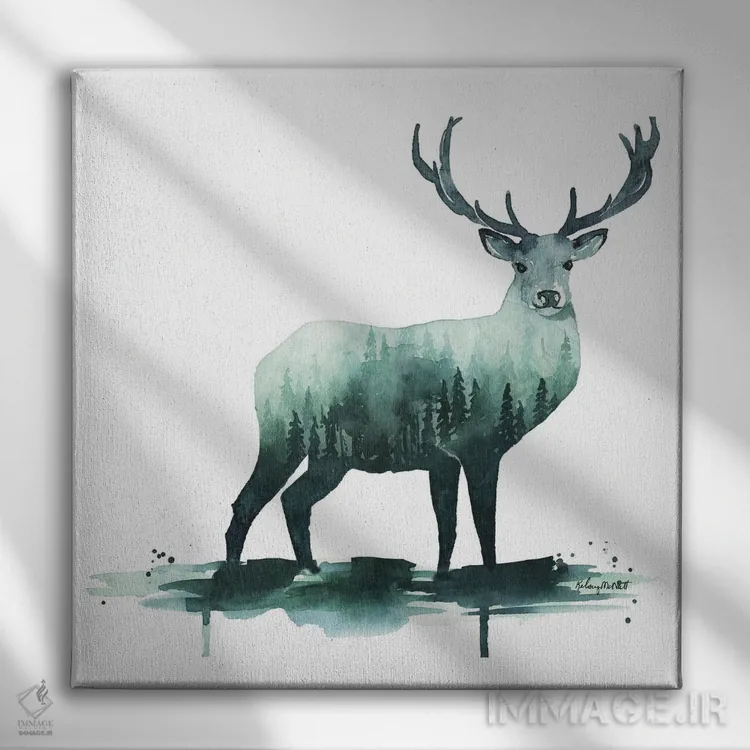 تابلو دکوراتیو گوزن طبیعت اثر کلسی مک نت - نمای روبهرو روی دیوار