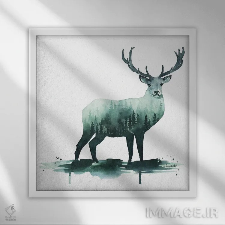 تابلو دکوراتیو گوزن طبیعت اثر کلسی مک نت - نمای قابدار سفید