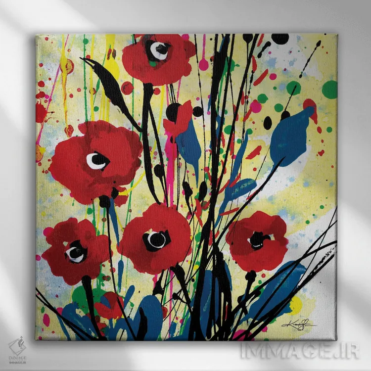 تابلو دکوراتیو رویاهای شقایق سوم اثر کتی مورتون استنیون - نمای روبهرو روی دیوار