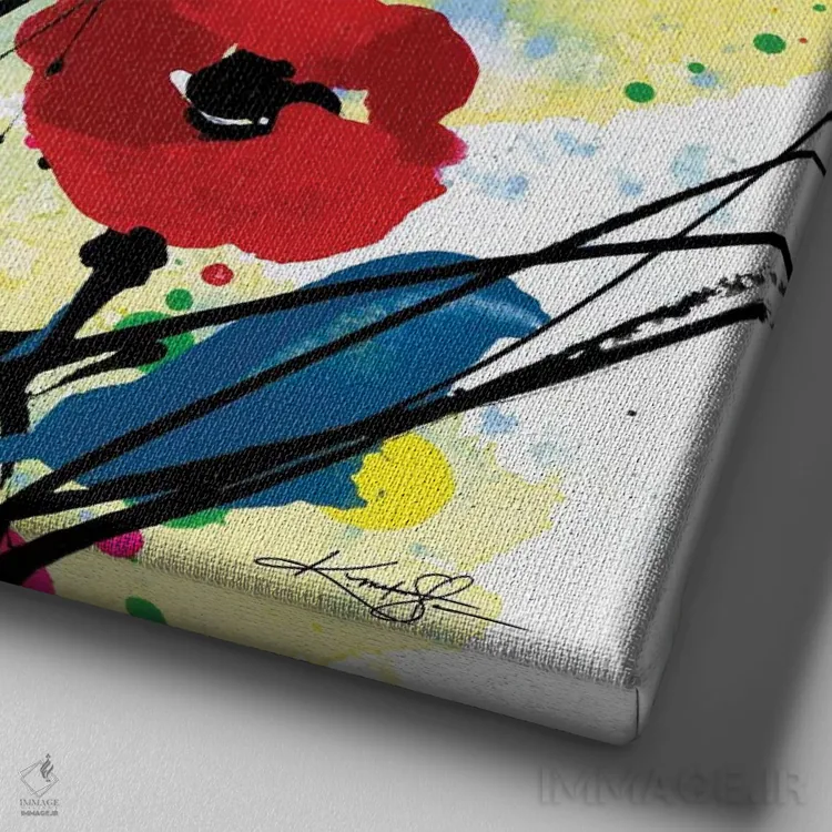 تابلو دکوراتیو رویاهای شقایق سوم اثر کتی مورتون استنیون - نمای نزدیک بافت بوم