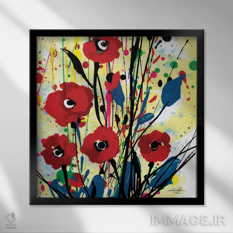 تابلو دکوراتیو رویاهای شقایق سوم اثر کتی مورتون استنیون - نمای قابدار مشکی