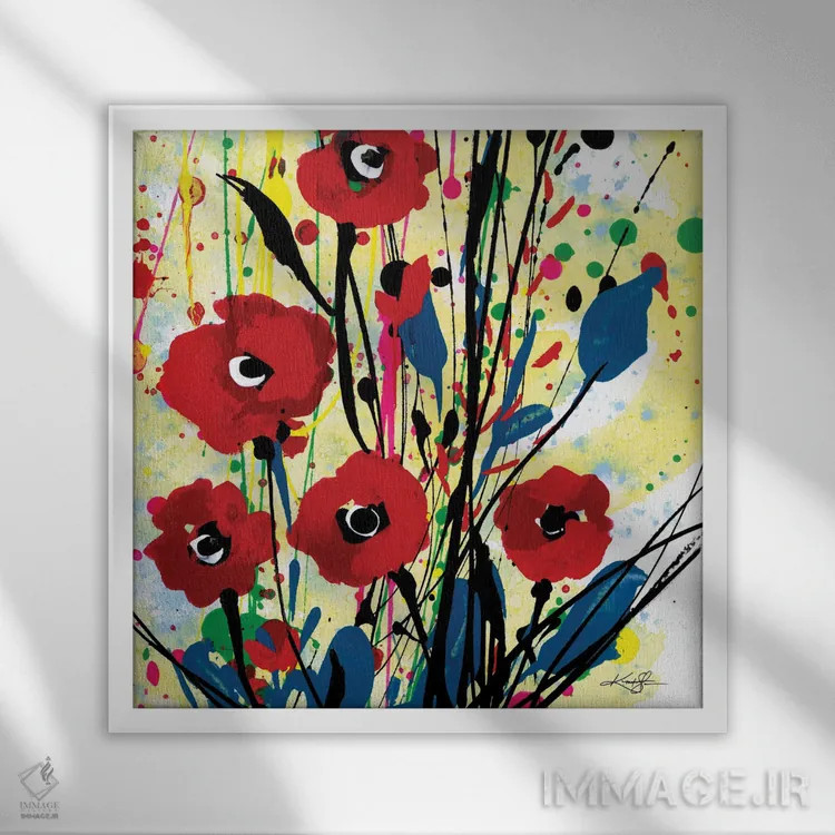 تابلو دکوراتیو رویاهای شقایق سوم اثر کتی مورتون استنیون - نمای قابدار سفید