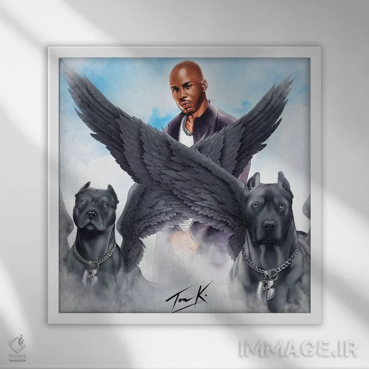 تابلو دکوراتیو سگ های من کجان؟ اثر تام کینگو - نمای قابدار سفید