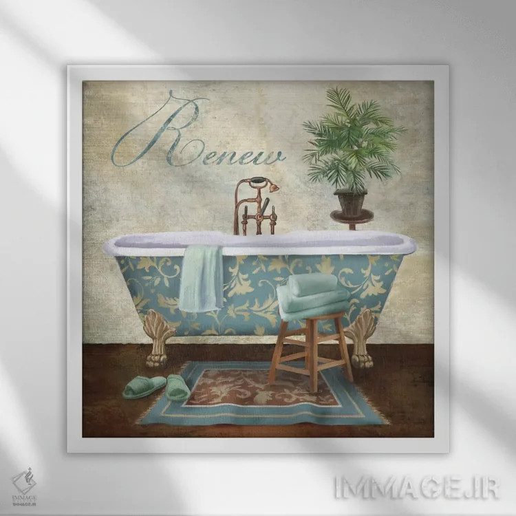 تابلو دکوراتیو تجدید نیرو در حمام اثر کنراد ناتسن - نمای قابدار سفید