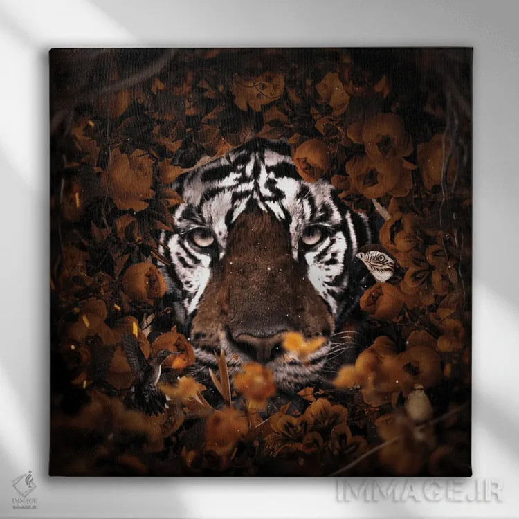 تابلو دکوراتیو ببر گل دار اثر میلوش کارانوویچ - نمای روبهرو روی دیوار