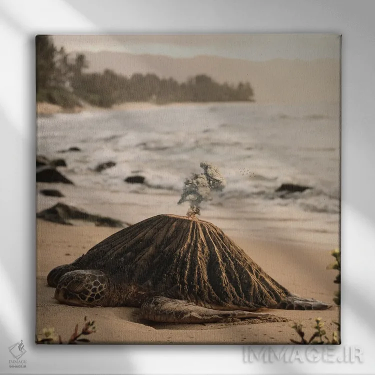 تابلو دکوراتیو آتش فشان لاک پشتی اثر میلوش کارانوویچ - نمای روبهرو روی دیوار