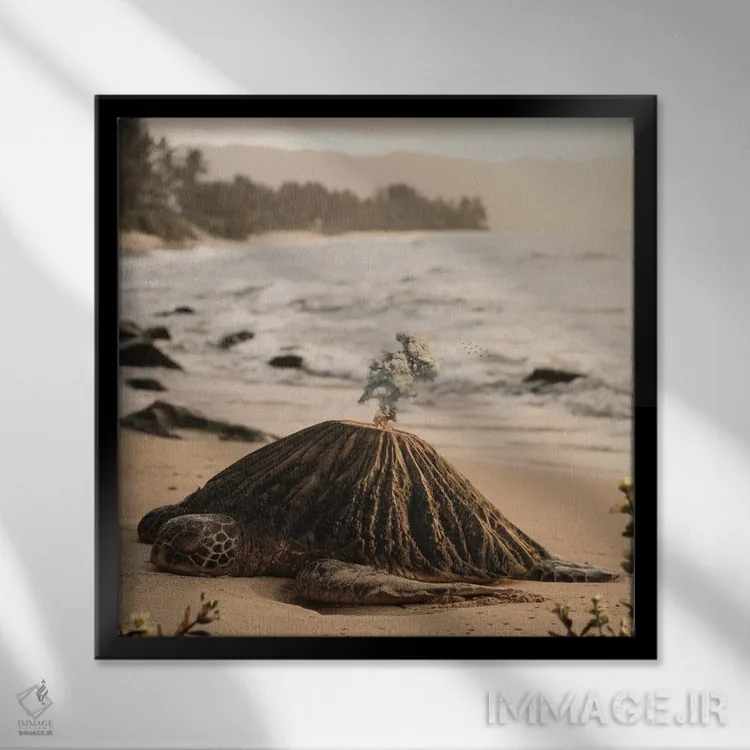 تابلو دکوراتیو آتش فشان لاک پشتی اثر میلوش کارانوویچ - نمای قابدار مشکی