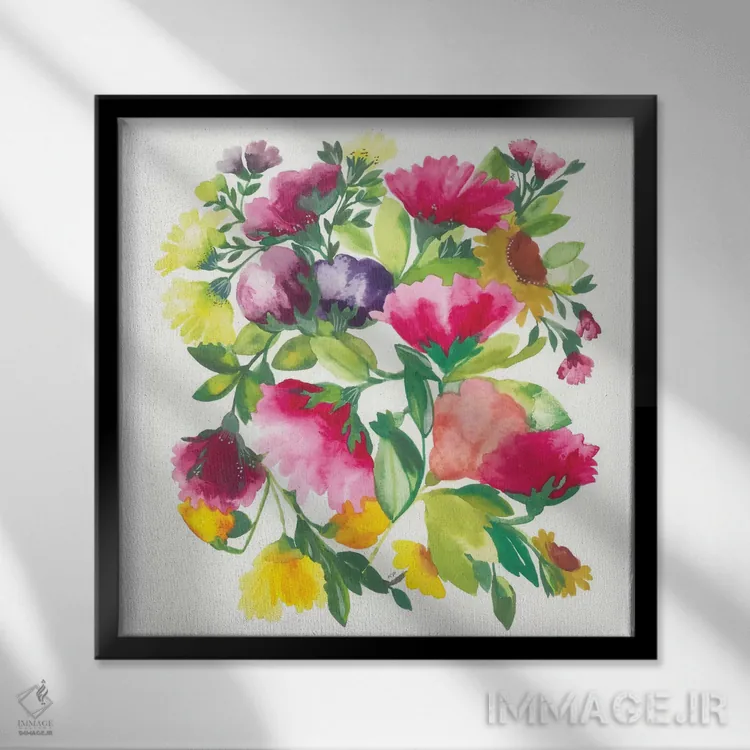 تابلو دکوراتیو گل صدتومانی اثر کیم پارکر - نمای قابدار مشکی