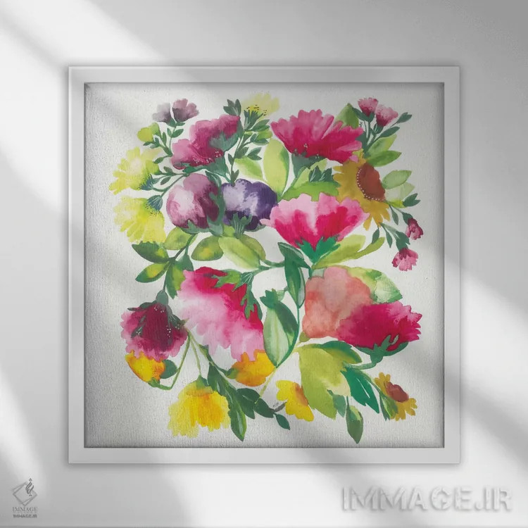 تابلو دکوراتیو گل صدتومانی اثر کیم پارکر - نمای قابدار سفید