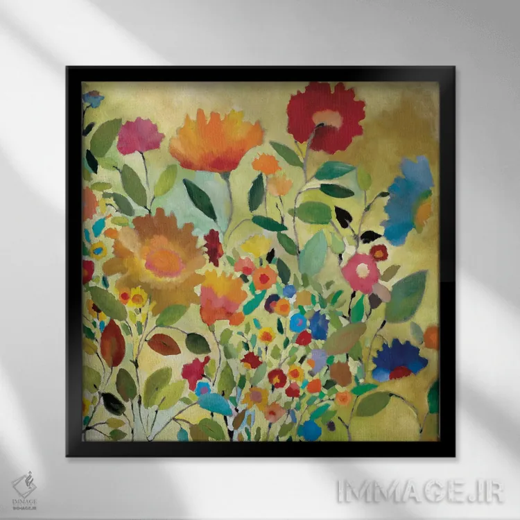 تابلو دکوراتیو چمنزار تابستانی اثر کیم پارکر - نمای قابدار مشکی