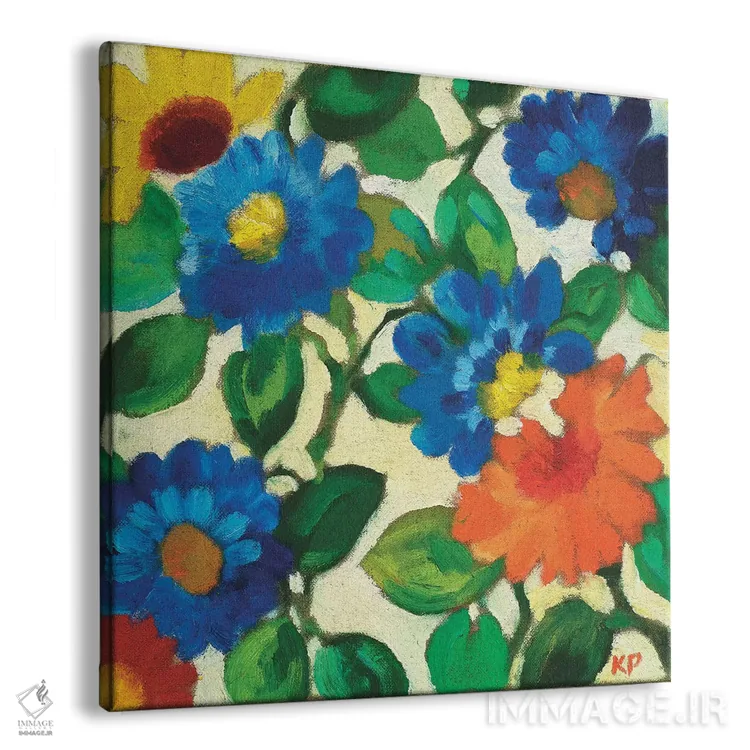 تابلو دکوراتیو زینیاهای آبی اثر کیم پارکر - نمای پرسپکتیو محصول