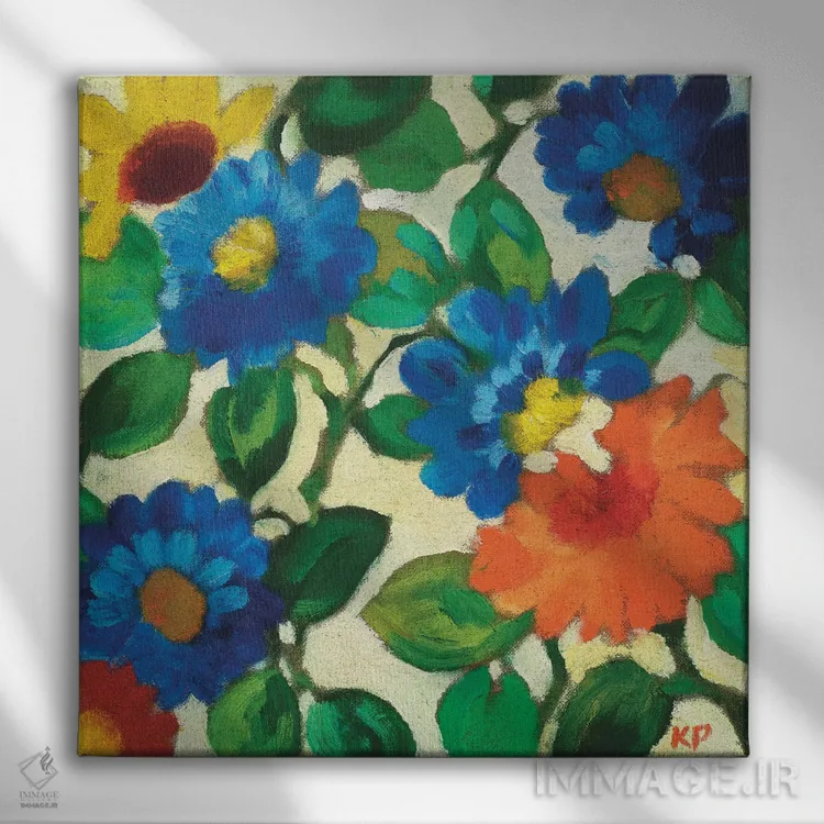 تابلو دکوراتیو زینیاهای آبی اثر کیم پارکر - نمای روبهرو روی دیوار