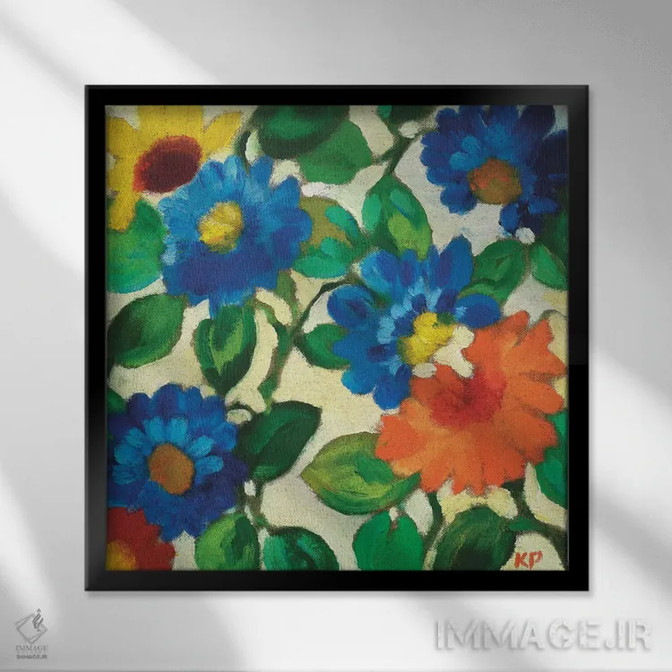 تابلو دکوراتیو زینیاهای آبی اثر کیم پارکر - نمای قابدار مشکی