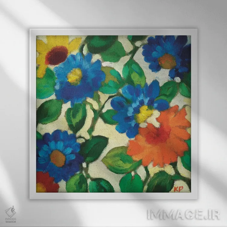 تابلو دکوراتیو زینیاهای آبی اثر کیم پارکر - نمای قابدار سفید