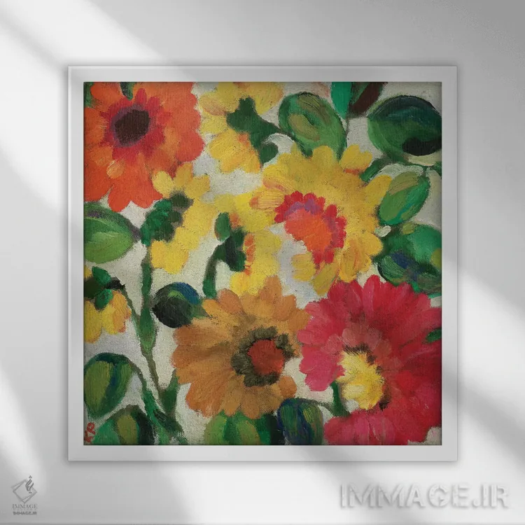 تابلو دکوراتیو زینیاهای زرد اثر کیم پارکر - نمای قابدار سفید