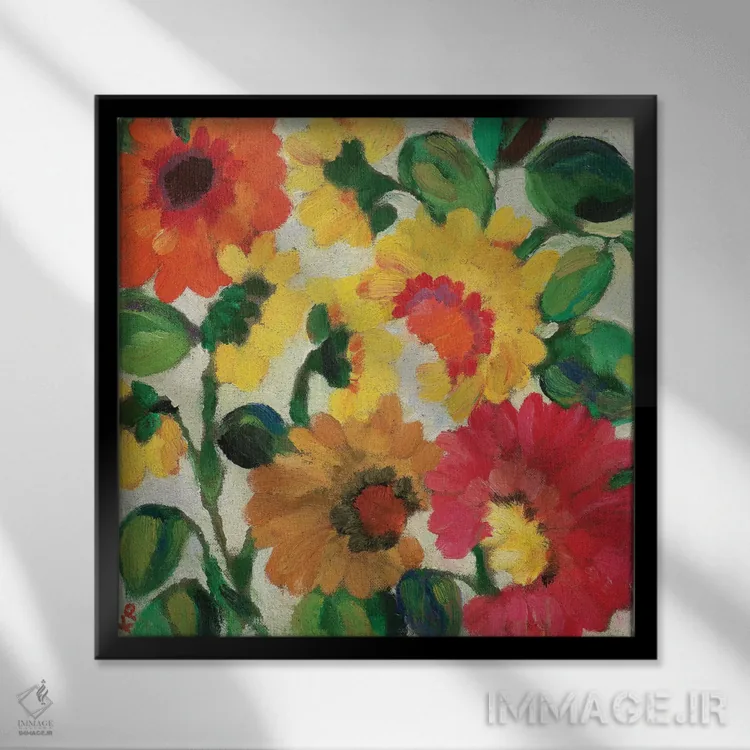 تابلو دکوراتیو زینیاهای زرد اثر کیم پارکر - نمای قابدار مشکی