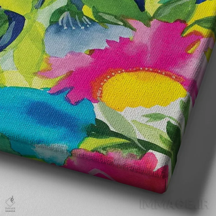 تابلو دکوراتیو جزئیات دسته گل تابستانی اثر کیم پارکر - نمای نزدیک بافت بوم