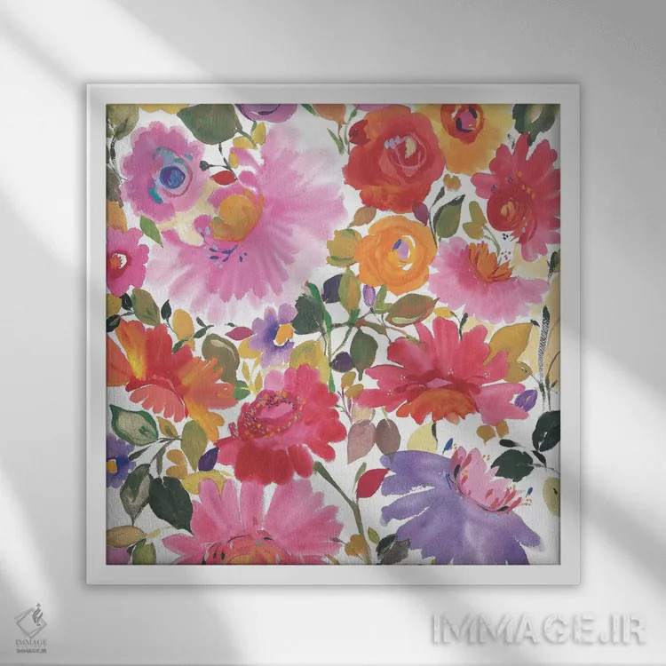 تابلو دکوراتیو دسته گل باغ اثر کیم پارکر - نمای قابدار سفید