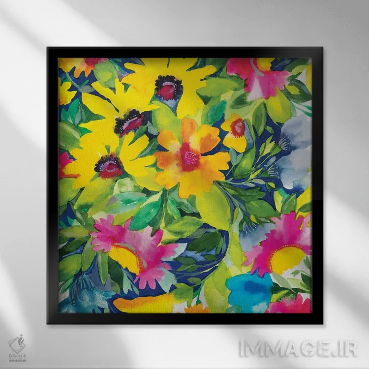 تابلو دکوراتیو جزئیات دسته گل تابستانی اثر کیم پارکر - نمای قابدار مشکی