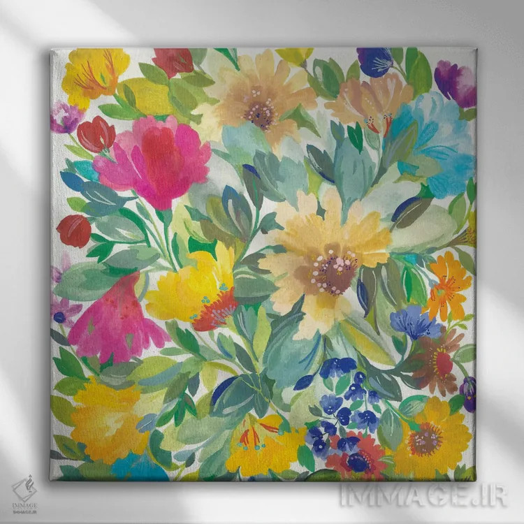 تابلو دکوراتیو جزئیات دسته گل چمنزار اثر کیم پارکر - نمای روبهرو روی دیوار