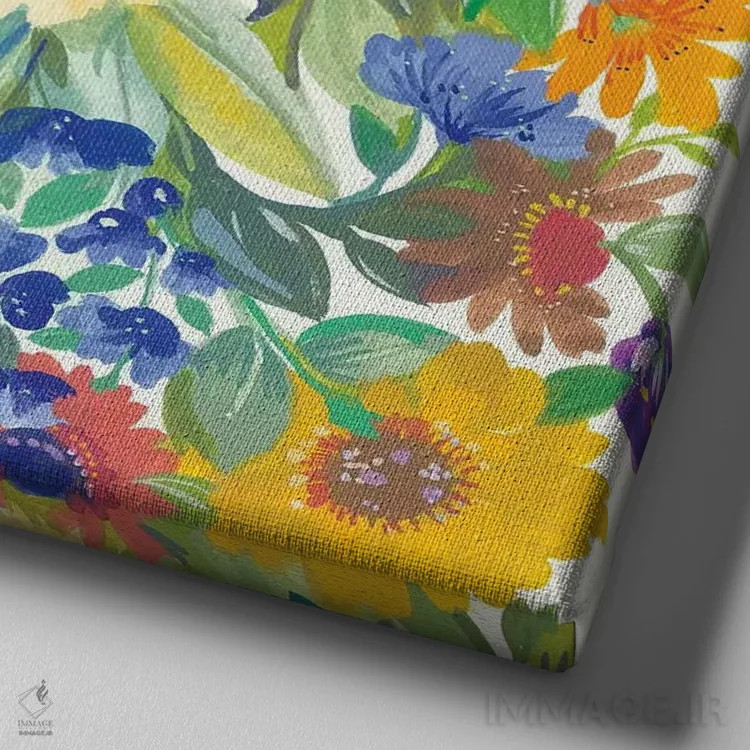 تابلو دکوراتیو جزئیات دسته گل چمنزار اثر کیم پارکر - نمای نزدیک بافت بوم