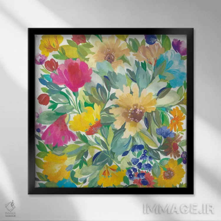 تابلو دکوراتیو جزئیات دسته گل چمنزار اثر کیم پارکر - نمای قابدار مشکی