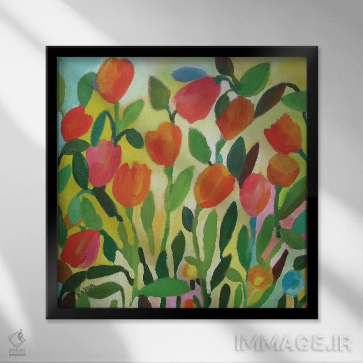 تابلو دکوراتیو باغ لاله اثر کیم پارکر - نمای قابدار مشکی