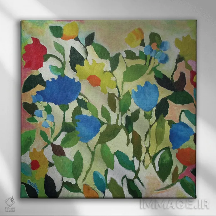 تابلو دکوراتیو لاله های آبی اثر کیم پارکر - نمای روبهرو روی دیوار