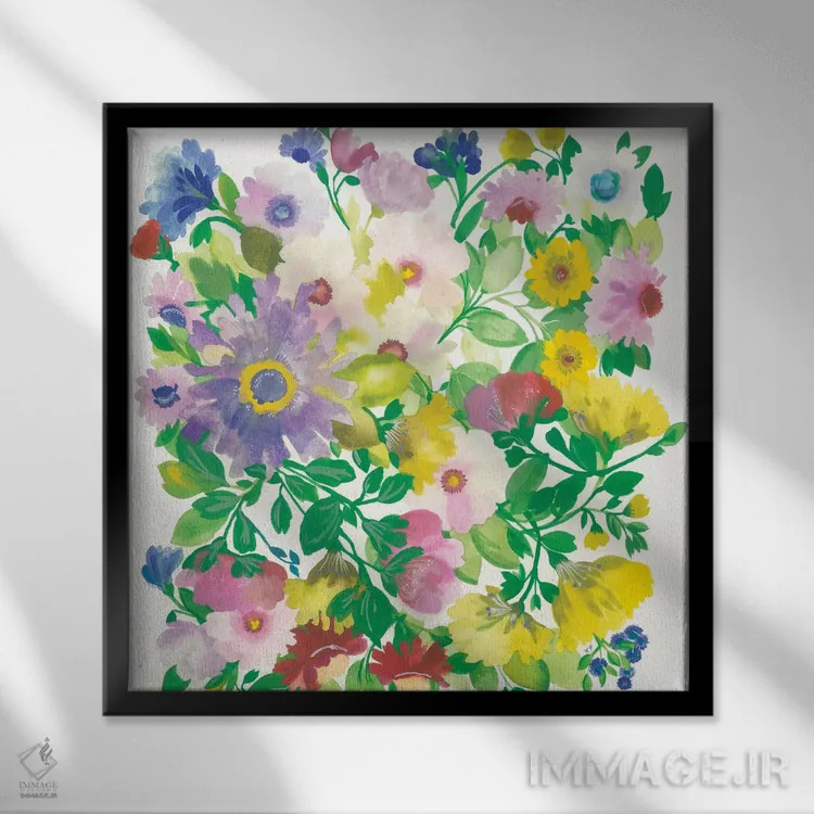 تابلو دکوراتیو دسته گل درخت گل یخ ۱ اثر کیم پارکر - نمای قابدار مشکی