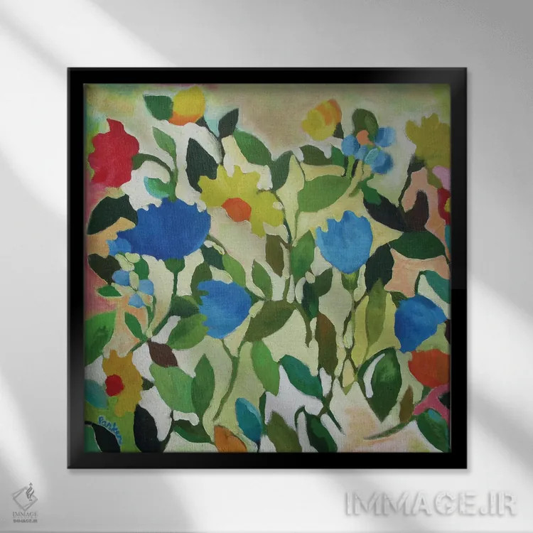 تابلو دکوراتیو لاله های آبی اثر کیم پارکر - نمای قابدار مشکی