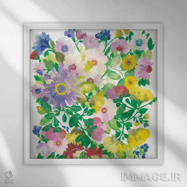 تابلو دکوراتیو دسته گل درخت گل یخ ۱ اثر کیم پارکر - نمای قابدار سفید