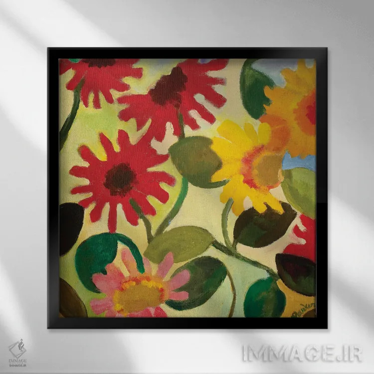 تابلو دکوراتیو مروارید ژربر ۱ اثر کیم پارکر - نمای قابدار مشکی