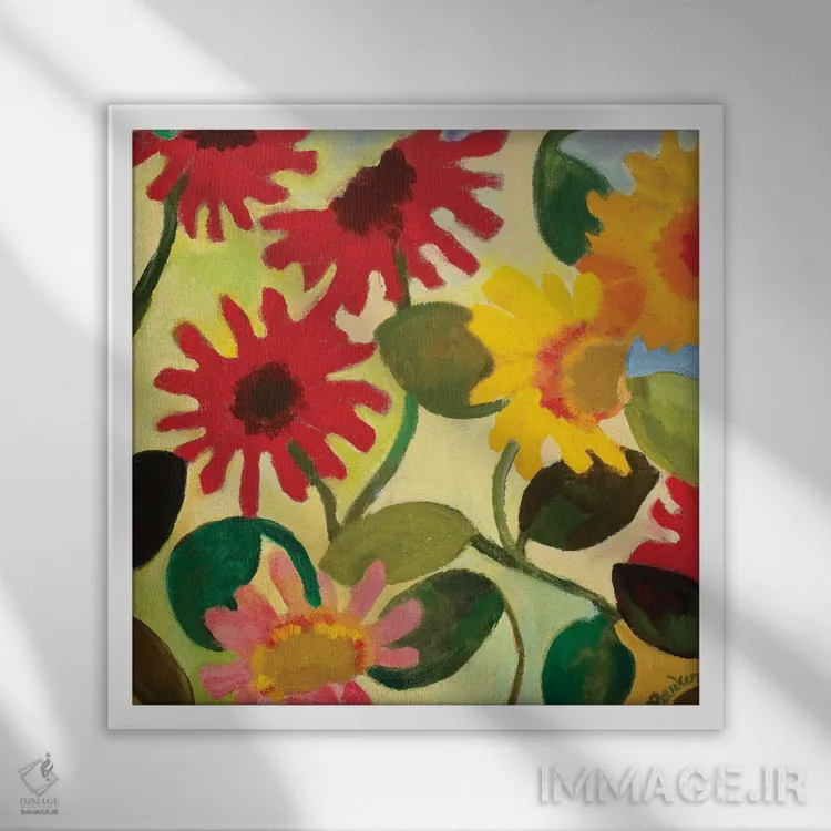 تابلو دکوراتیو مروارید ژربر ۱ اثر کیم پارکر - نمای قابدار سفید