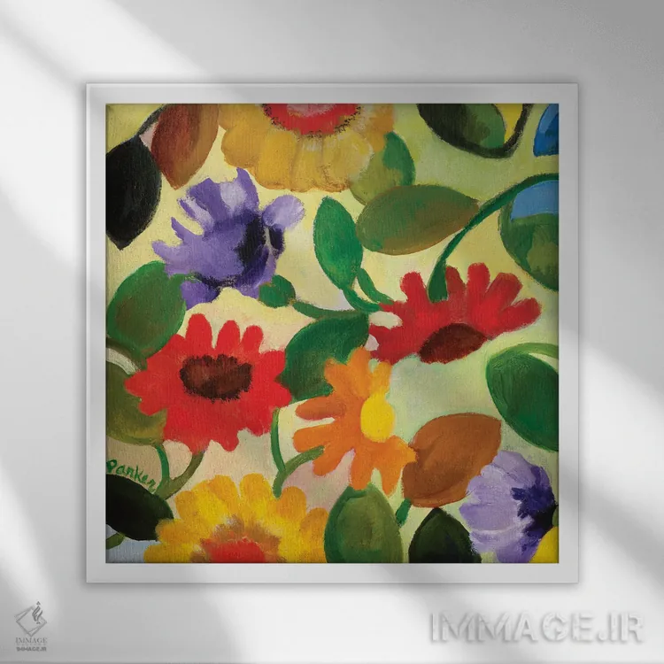 تابلو دکوراتیو مروارید ژربر ۲ اثر کیم پارکر - نمای قابدار سفید