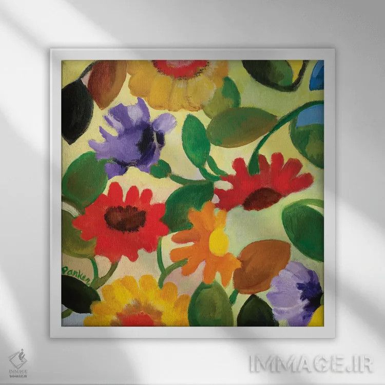 تابلو دکوراتیو مروارید ژربر ۲ اثر کیم پارکر - نمای قابدار سفید